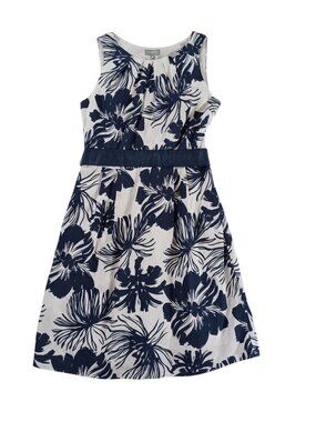 Per Una Floral Linen Dress Pure Linen Blue White Sleeveless Tropical Size 10